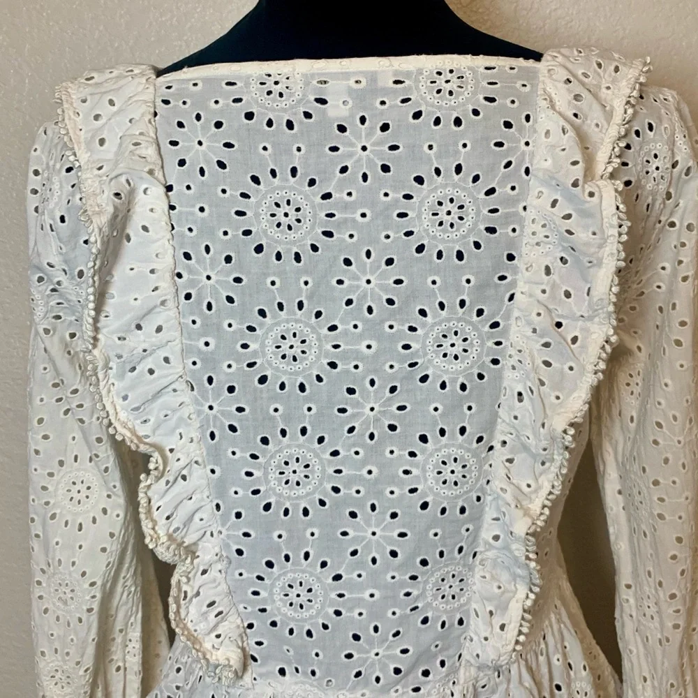 Madewell Eyelet Peplum Top 1/2 Button Up Ruffle White Size Small - Picture 9 of 16